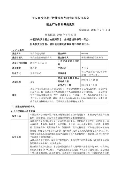 4月2日基金净值:平安合悦定开债最新净值1.062,涨0.08%